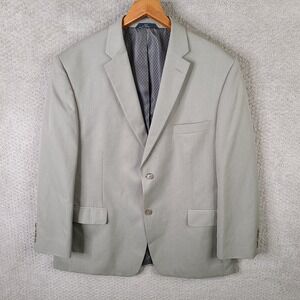 Haggar Suit Up Jacket Mens 46R Beige Striped Blazer‎ Polyester Blend 2 Button